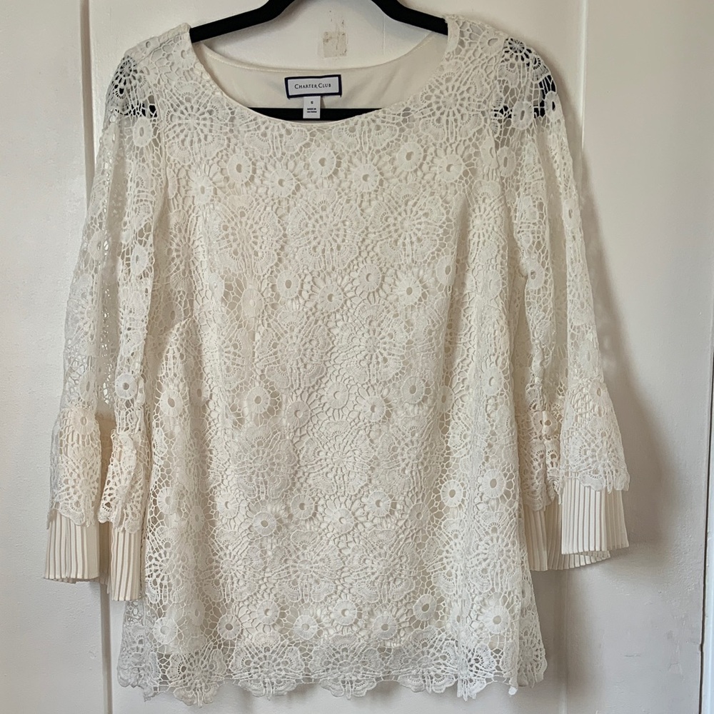 Charter Club Ivory Crochet Lace Top